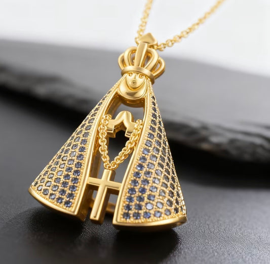 Gargantilla Sacrum "Manto Divino": Medalla de la Virgen con Circones y Baño de Oro 18K