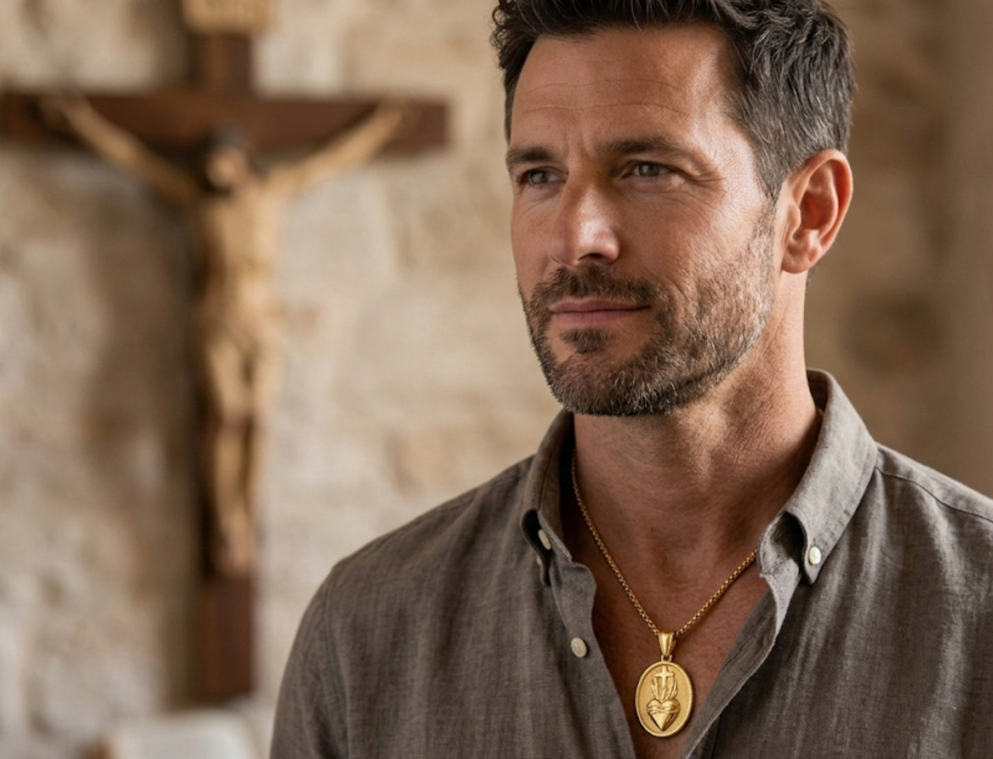 Medalla Sagrado Corazón para Hombre - Acero Inoxidable 201